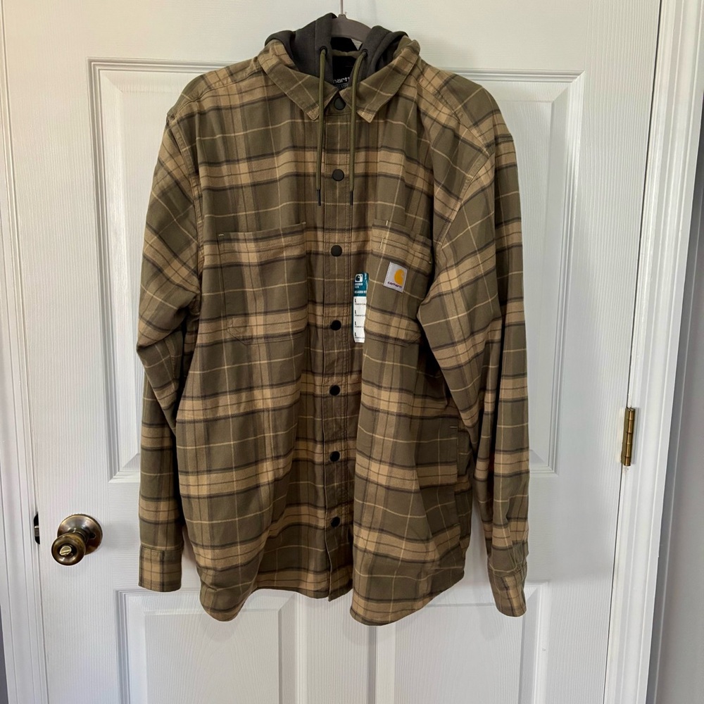 Carhartt Men's Rugged Flex Relaxed Fit Flannel Fleece Lined Hooded Shirt